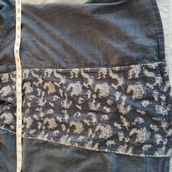 Kim Rogers Peasant Neckline 3/4 Sleeve Embroidered Appliqued Poet Blouse Blue 1X - Picture 9 of 11